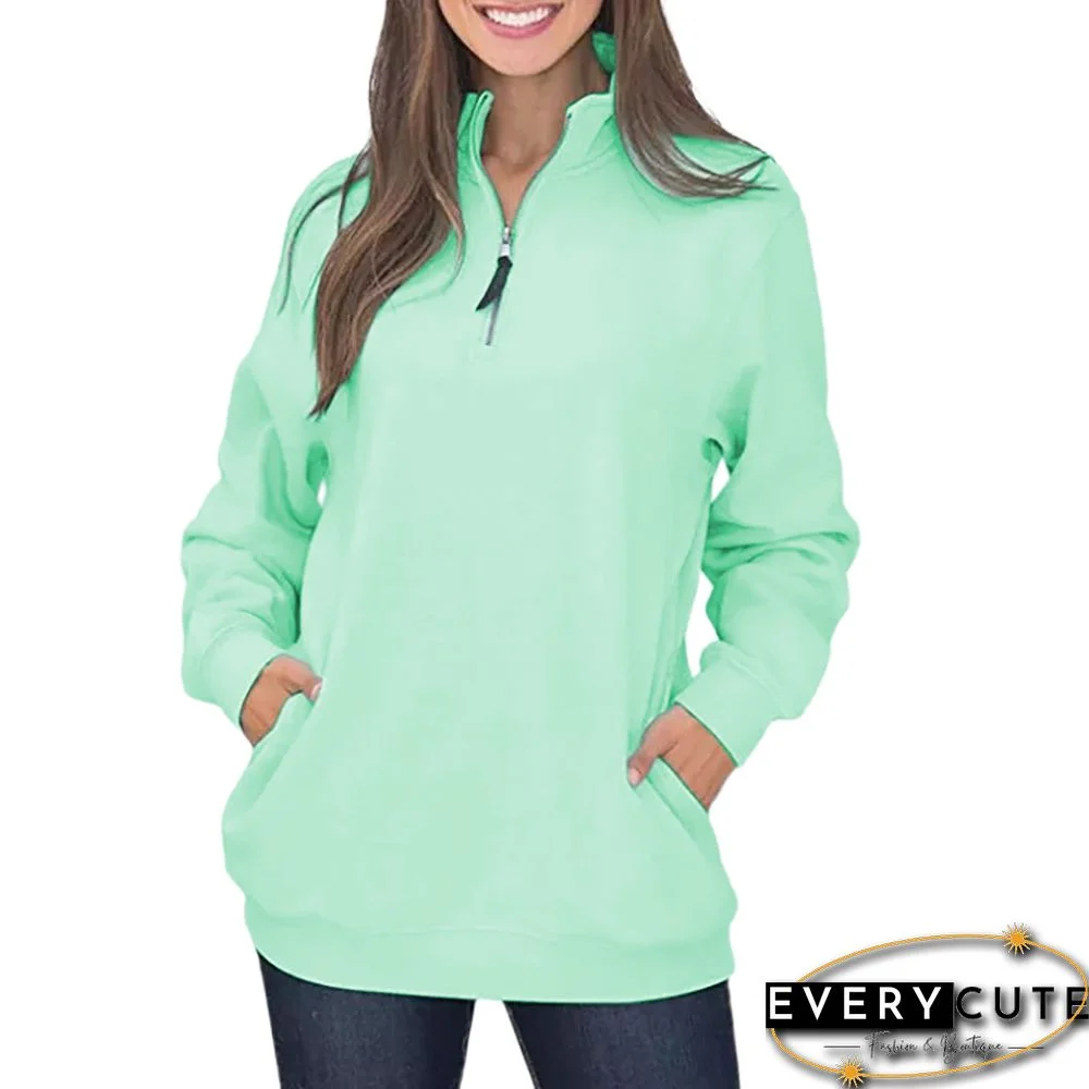 Green Oversized 1/4 Zip Fleece Pullover Sweatshirts