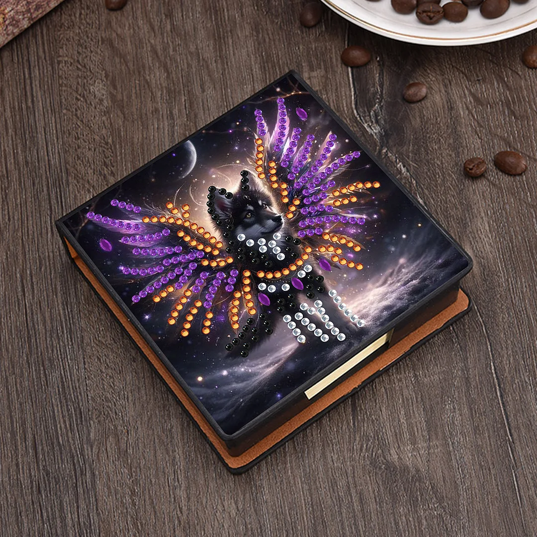 Wolf and Owl PU DIY 5D Diamond Painting Note Box 640 Blank Notepads for Office