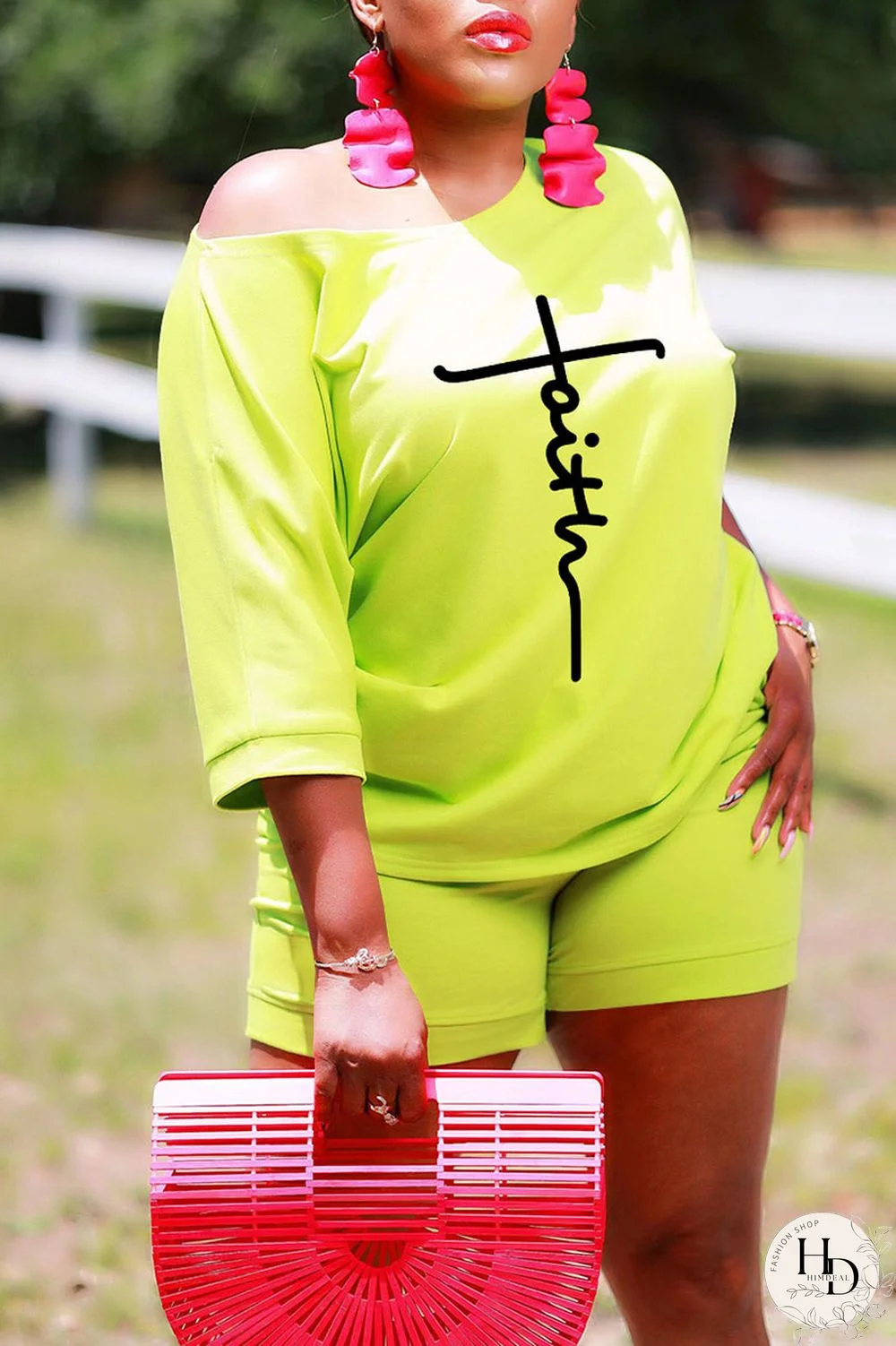 Tangerine Red Casual Print Patchwork O Neck Short Sleeve Two Pieces