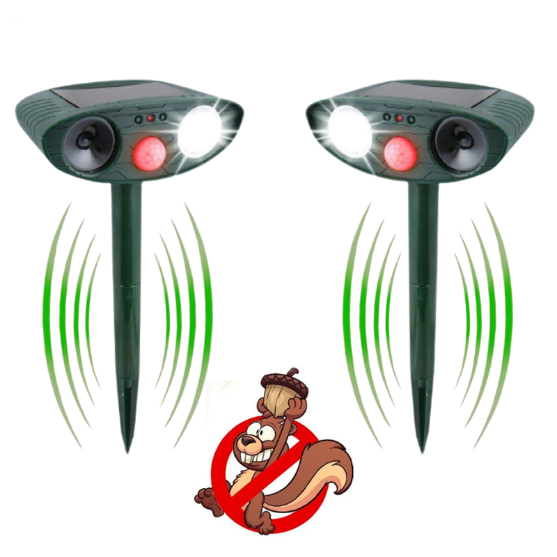 Ultrasonic Squirrel Repeller - PACK of 2 - Solar Powered - Get Rid of Squirrels in 48 Hours