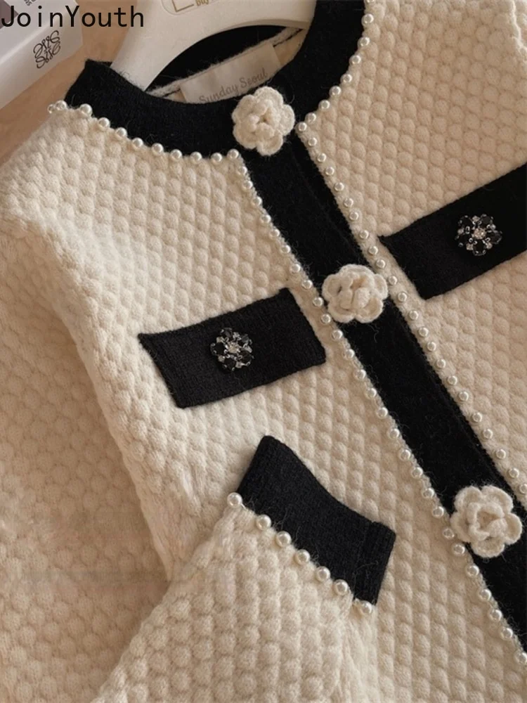 Nigikala Sweater Women Long Sleeve Knit Tops Winter Pull Femme Beading 3D Floral Y2K Clothes Fashion Elegant Cropped Cardigan 425-0