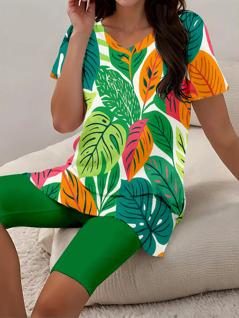Women Long Sleeve V-neck Graphic Floral Printed Top