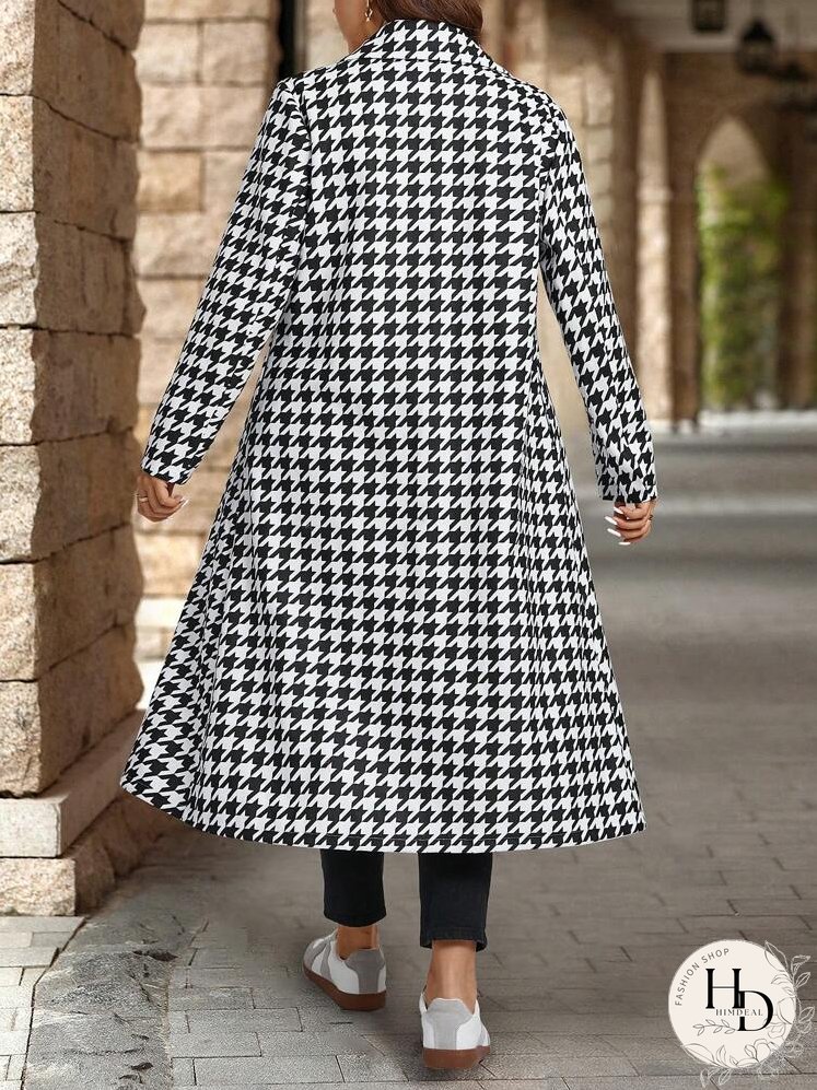 Plus Size Women Lapel Neck Plaid Wool Blend Jacket, Casual Daily Wear