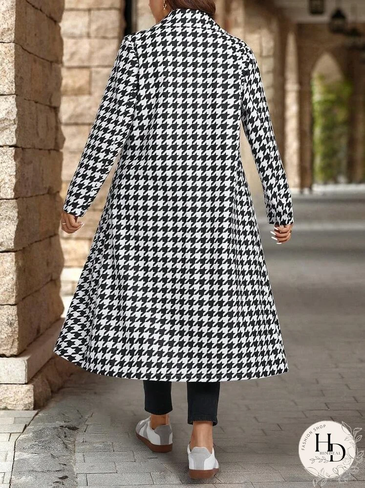 Plus Size Women Lapel Neck Plaid Wool Blend Jacket, Casual Daily Wear