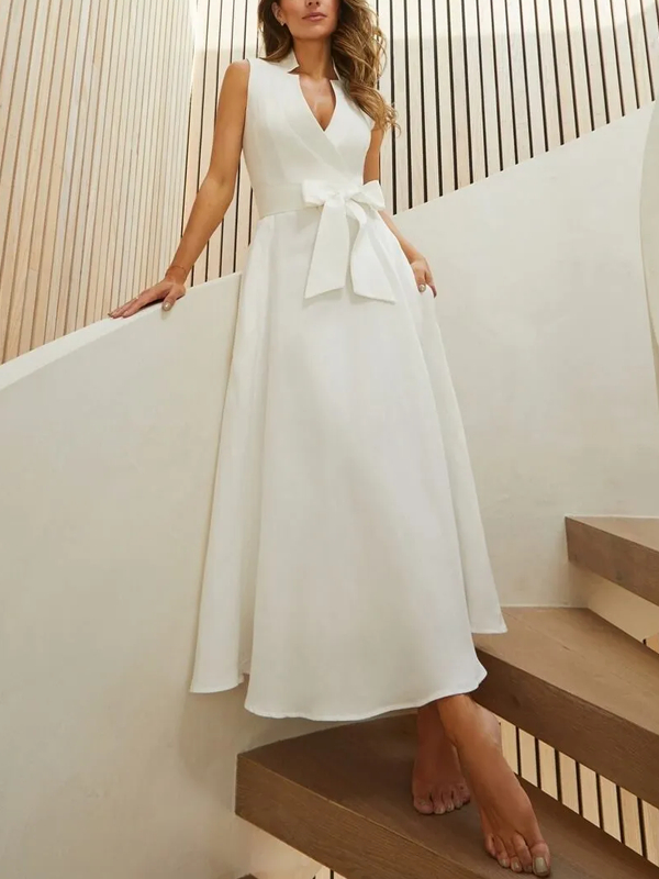 Temperament V-neck Bow Party Women's Dress