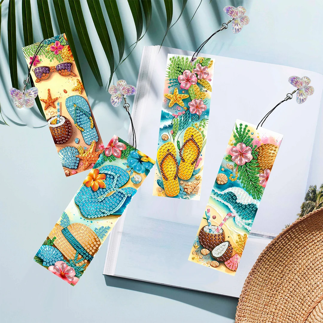 12Pcs Summer Beach DIY Diamond Art Painting Bookmark for Reading Enthusiasts