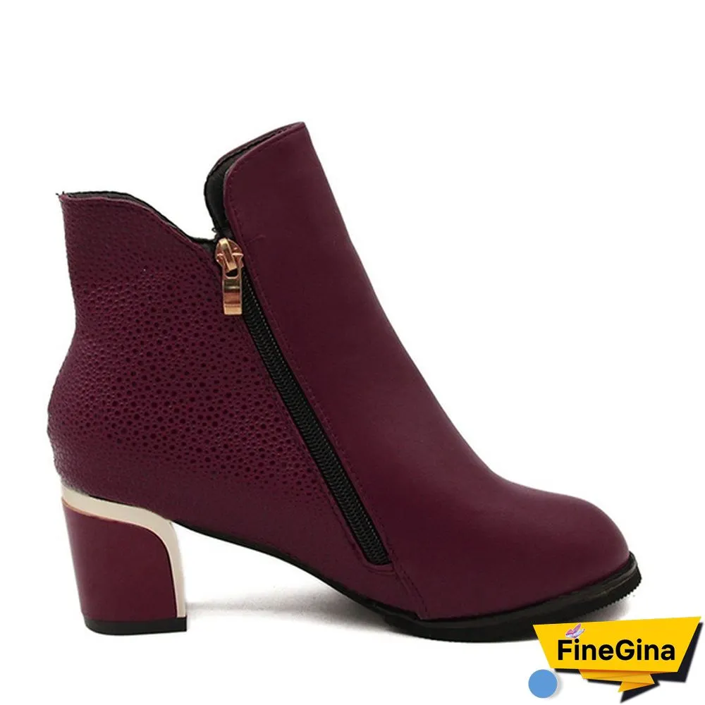 Fashion Womens Autumn Winter Ladies Shoes Leather Sexy Ankle Boots Zipper Thick Heels