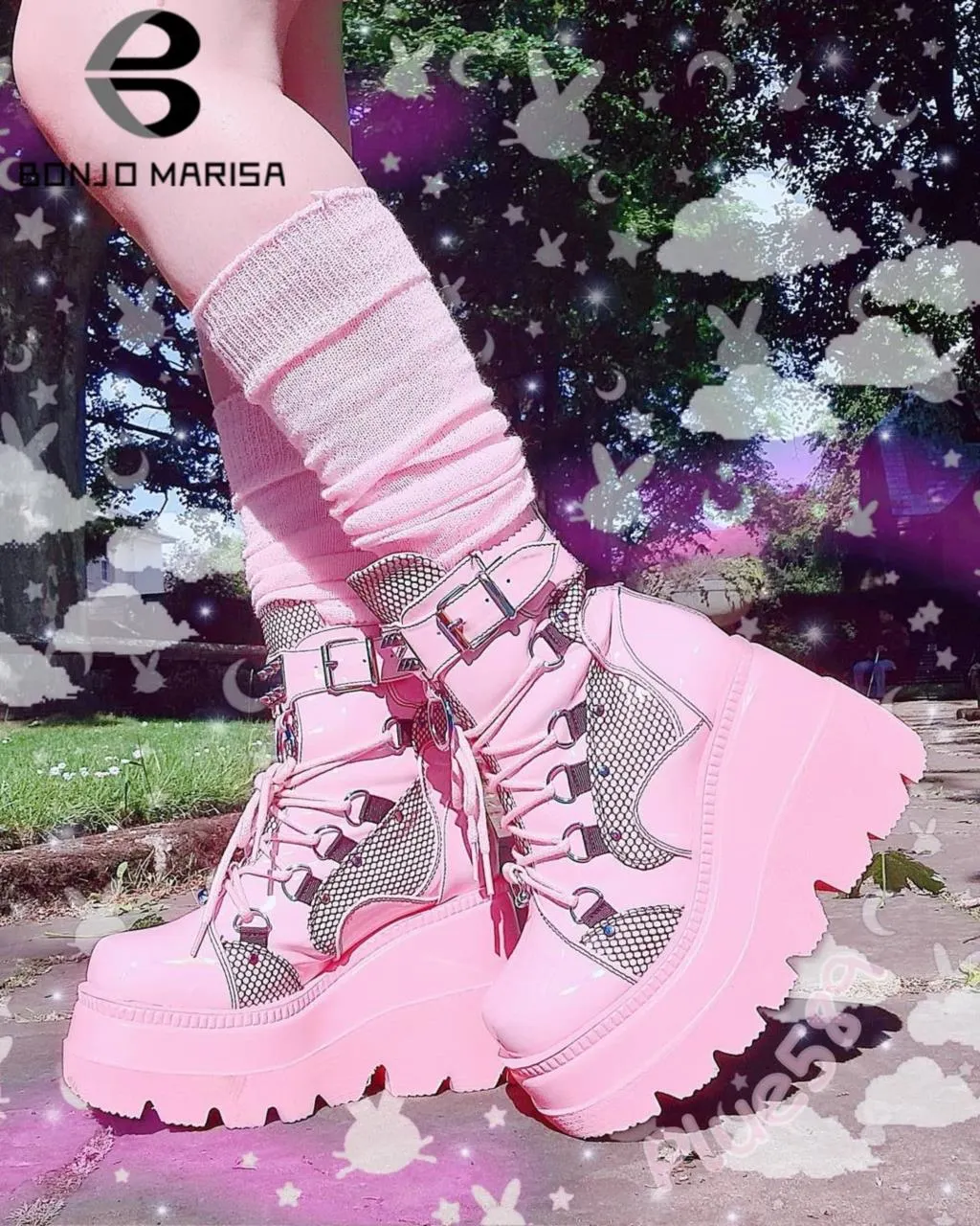 BONJOMARISA Brand Goth Platform High Wedges Buckle Zipper Women Boots Punk Cool Street Thick Heel Shoeslace Autumn Ladies Shoes