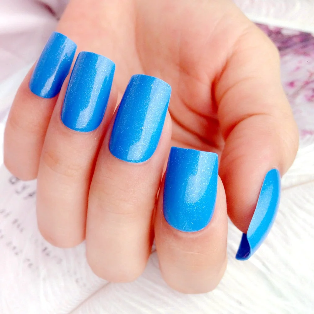 24Pcs Shiny Natural Nude Long Fake Nails Flat Artificial False Nails For Design DIY Press On Finger Tips Manicure Tool-Nail Inspo