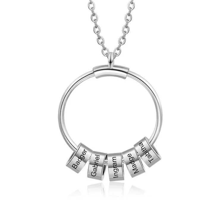 Circle Pendant Necklace With Charms Engraved 5 Names