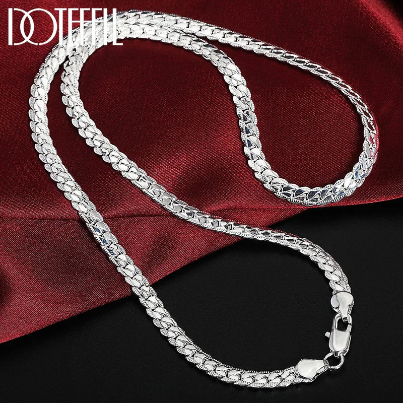 DOTEFFIL 925 Sterling Silver 18k Gold 20 Inches 6mm Full Sideways Chain Necklace For Women Man Jewelry