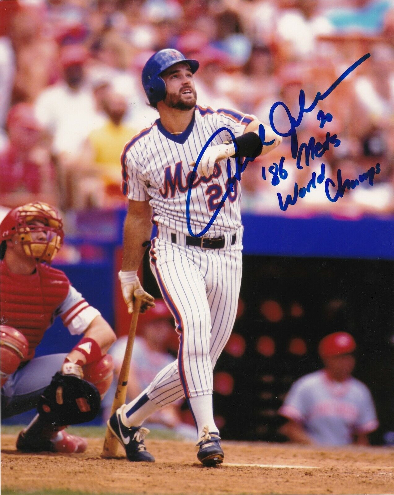 HOWARD JOHNSON NEW YORK METS 1986 WS CHAMPS ACTION SIGNED 8x10