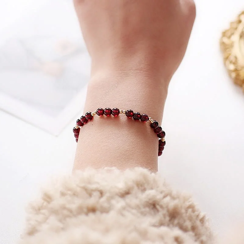 Natural Garnet 14K Gold Calm Bracelet