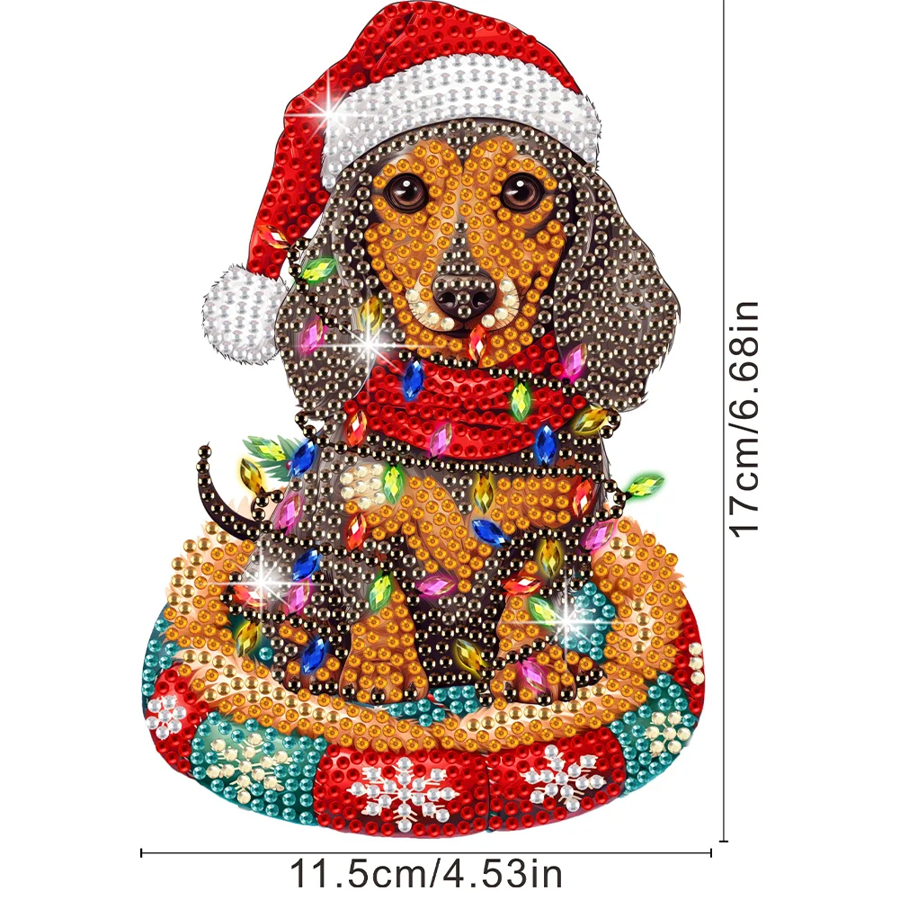 DIY Xmas Dachshund Acrylic Shaking Head Desktop Diamond Painting Art Kits for Kids