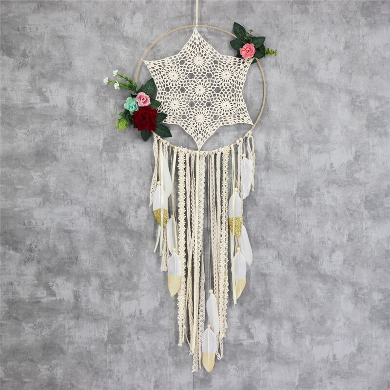Handmade 35cm Metal Ring Circle Wall Hanging Home Ornaments Feather Dream Catchers