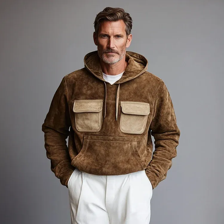 Men's Suede Patchwork Work Hoodie-INSPIREUSE