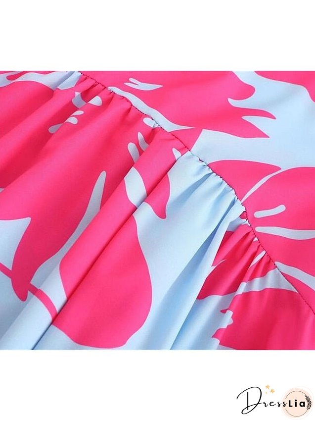 Women's Dress - Casual Dress Midi Dress Black White Pink 3/4 Length Sleeve Leopard Ruched Summer Spring Fall Autumn Crew Neck Stylish Weekend S M L XL XXL