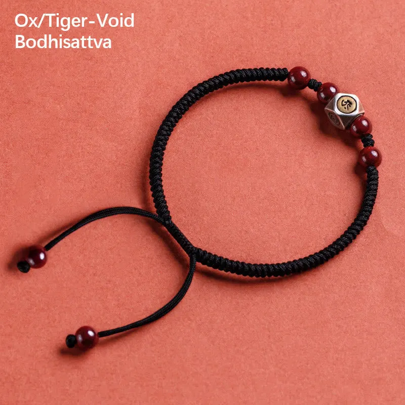 925 Sterling Silver Chinese Zodiac Natal Buddha Cinnabar Calm Bracelet