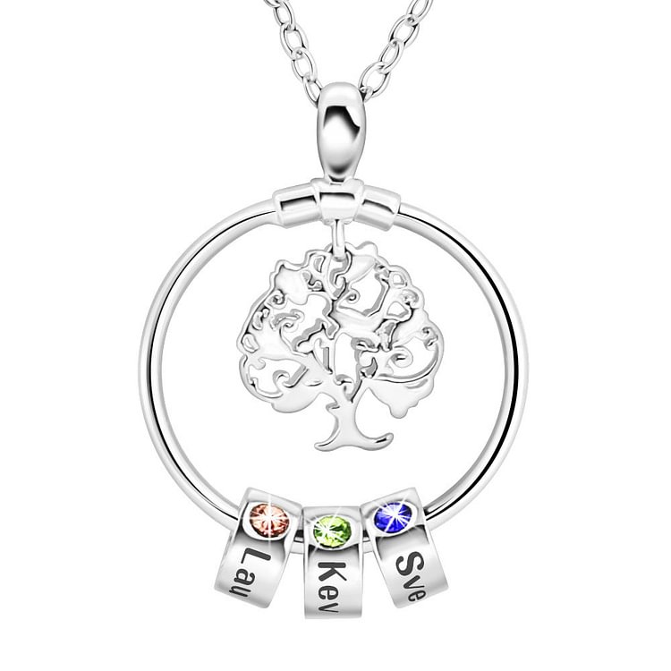 Personalized Lettering Hollow Tree Of Life Birthstone Necklace