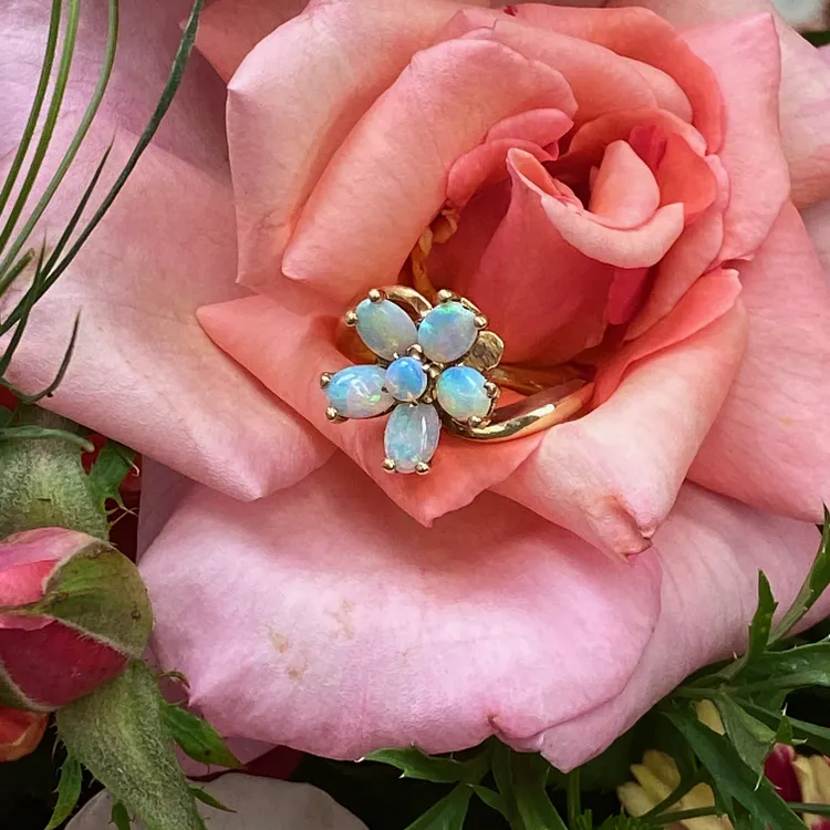 Australian Opal Flower Ring 14k Gold
