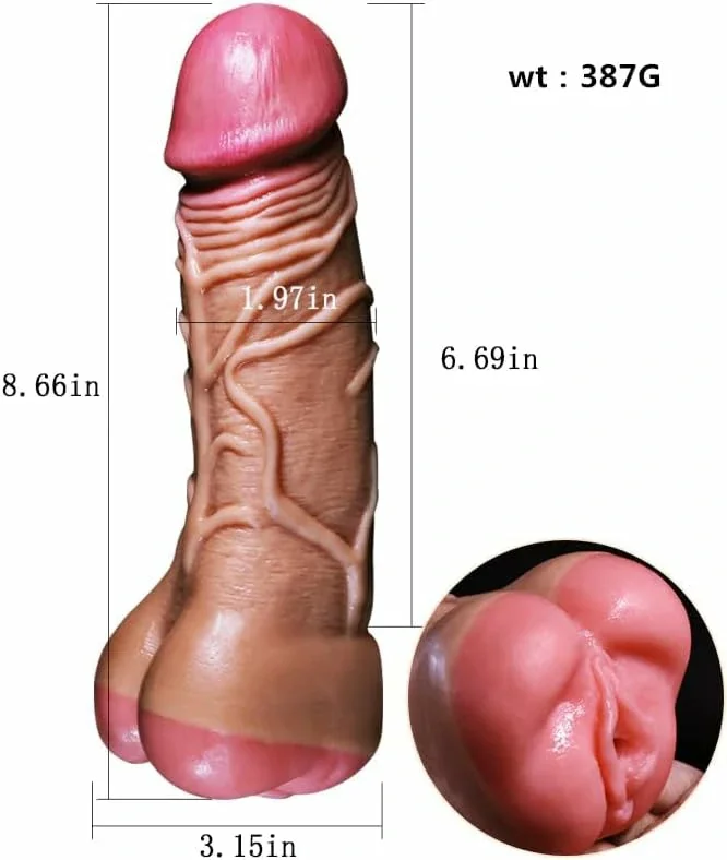 2 in 1 Realistic Dildo Male Masturbators Sleeve Extender Penis with 3D Texture Channel