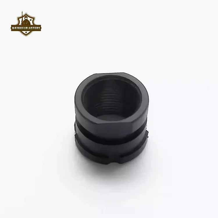Close-up of CNC-machined thread adapter for AK gel blaster