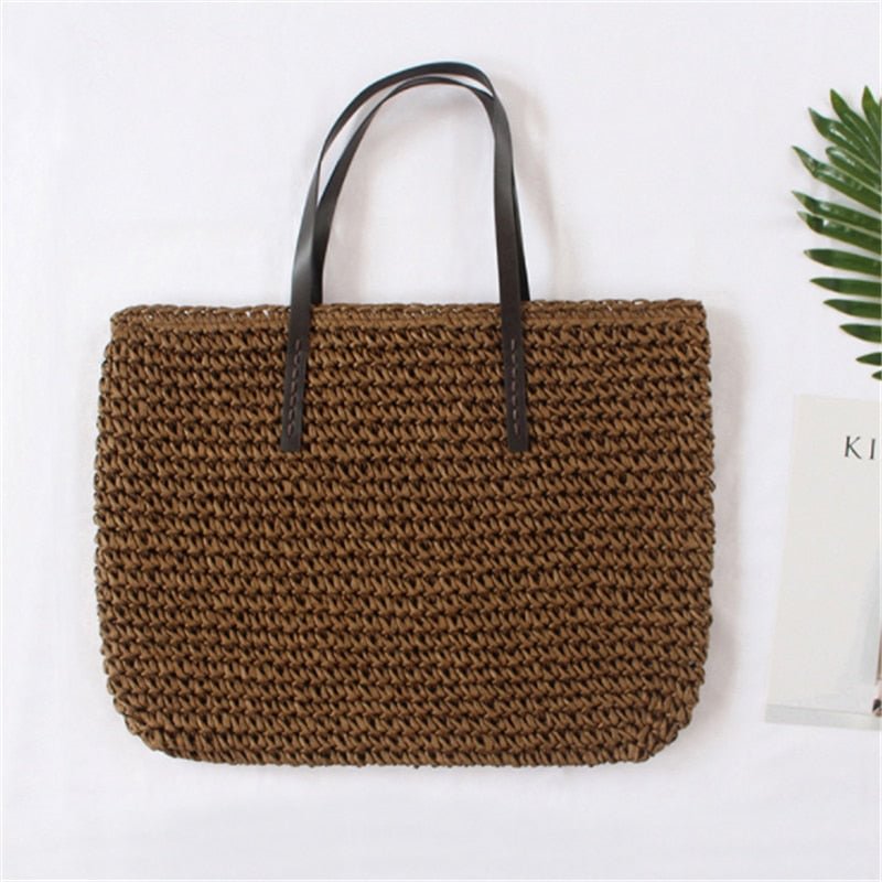 Women Summer Beach Vintage Handmade Knitted Straw Rattan Bag Large Shoulder Bags Boho Woven Handbag Tote Bolso Playa
