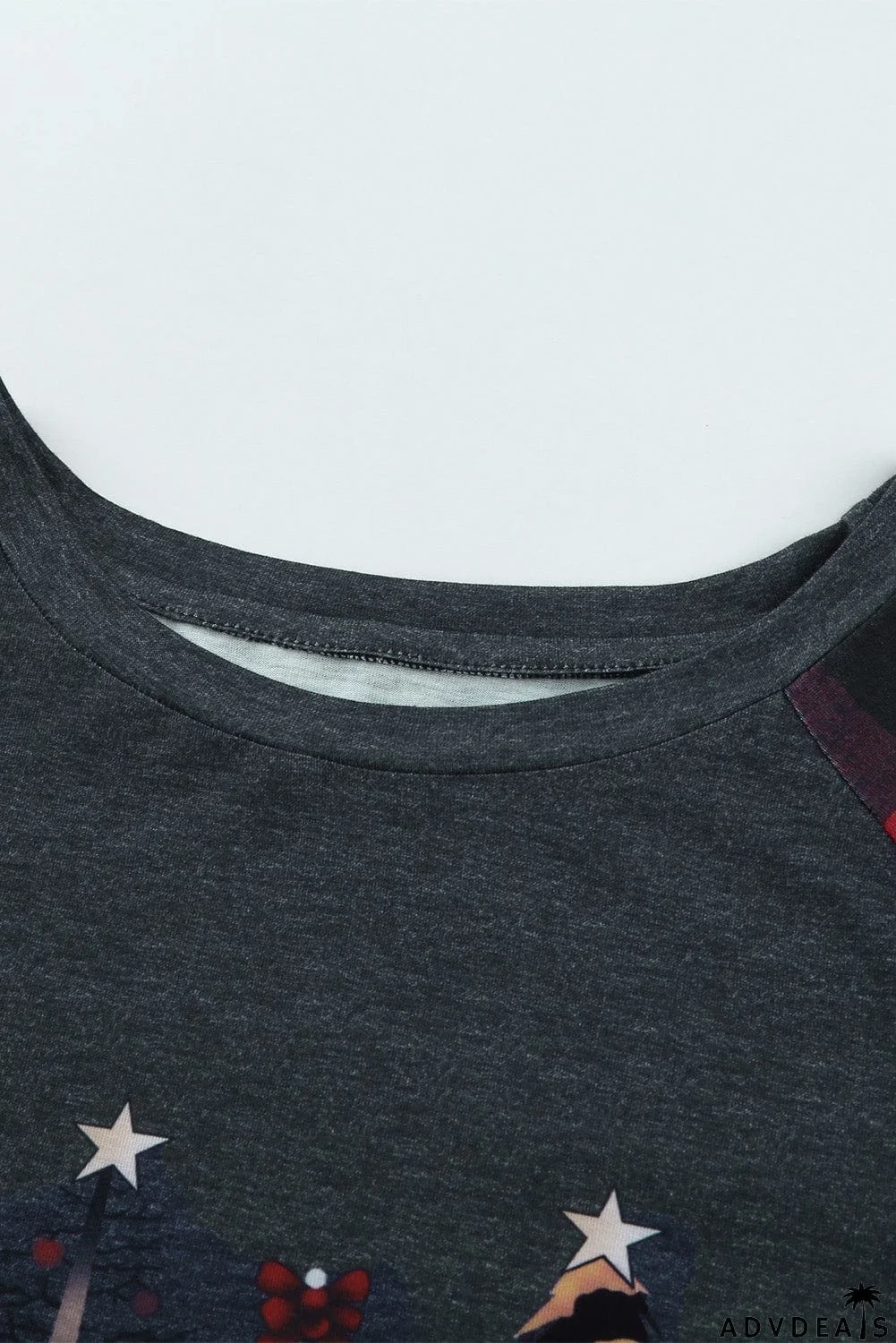 Christmas Pattern Plaid Splice Long Sleeve Top