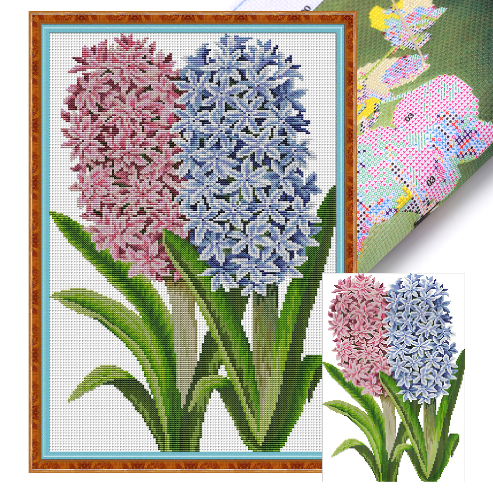 Pink Blue Hyacinth Full 14CT Pre-stamped Canvas(30*46cm) Cross Stitch