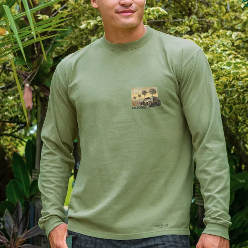 Men's Surfing Long Sleeved Round Neck Beach California Printed T-shirt