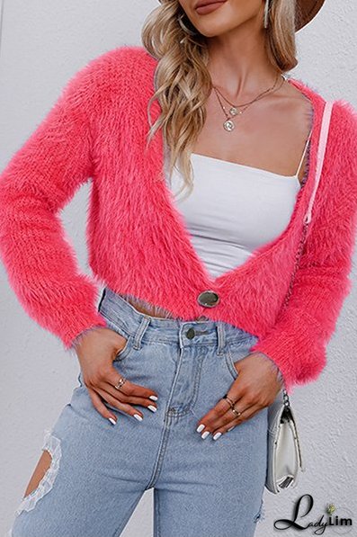 Solid Split Joint Buttons V Neck Outerwear