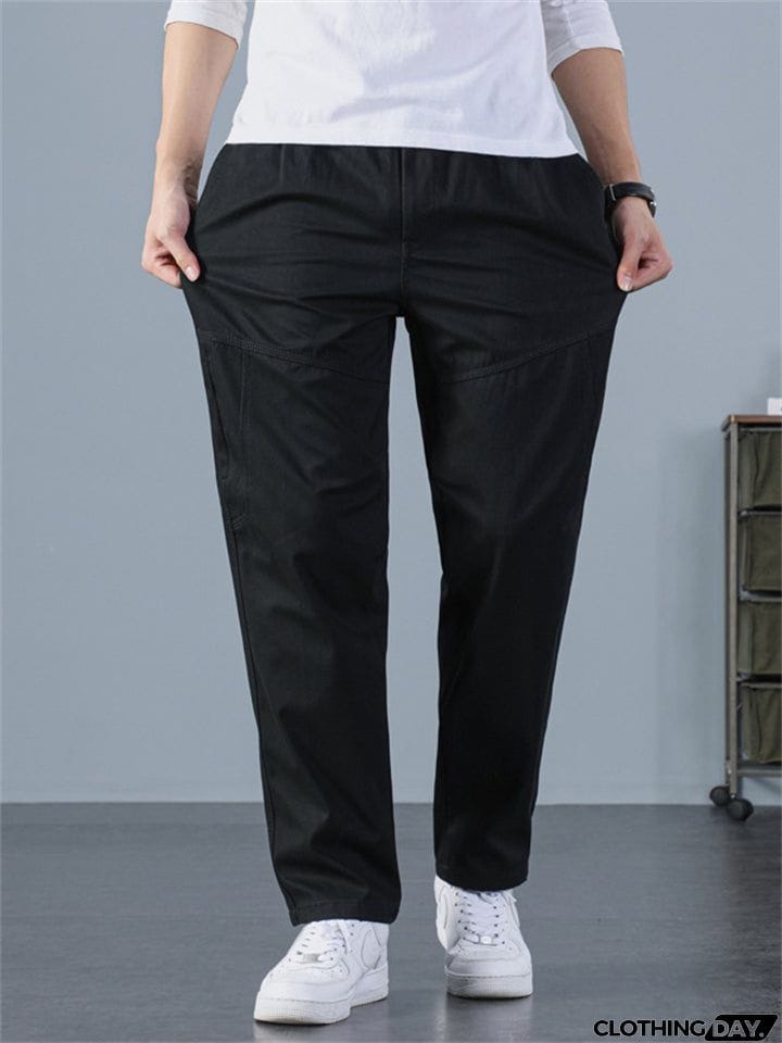 Sporty Hard-wearing Plus Size Men's Plain Cargo Pants