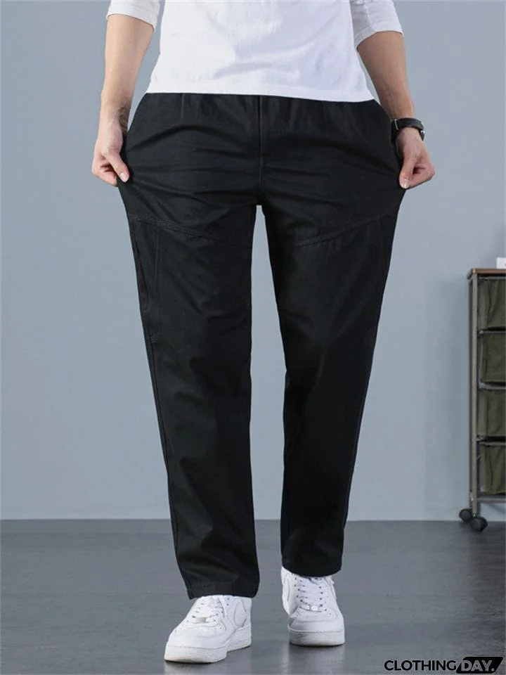 Sporty Hard-wearing Plus Size Men's Plain Cargo Pants