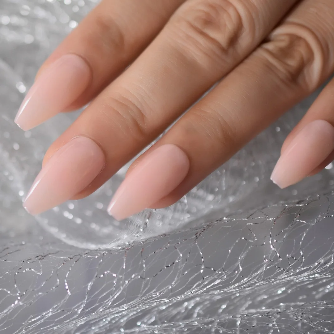 Glossy Gel Nude Pink Full Cover Press On False Nails Medium Coffin Ballet Solid Color Fake Nails Set Long Nail Tips-Nail Inspo