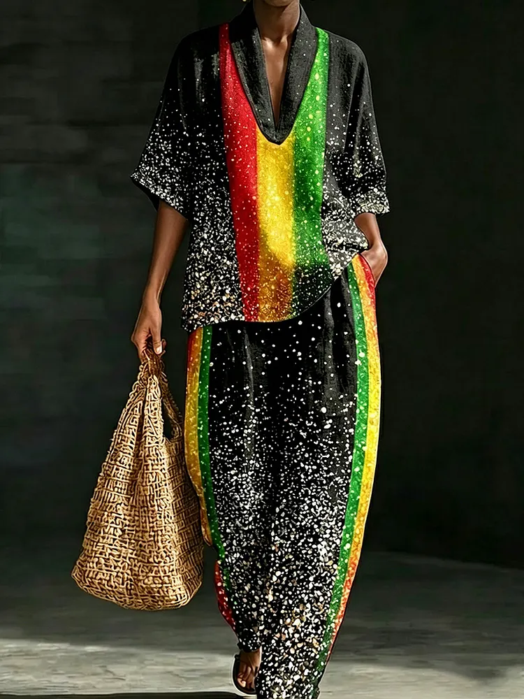 Women's Striped Gradient Print Two-Piece Set