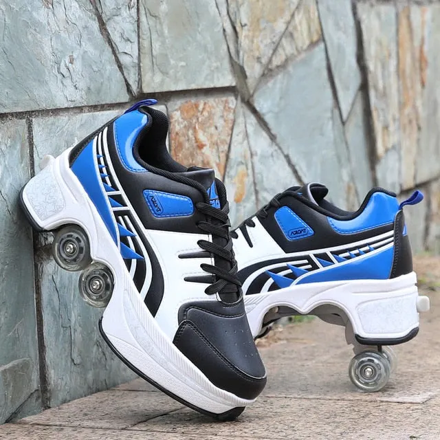 Deformation Double Row Double-Wheel Shoes Automatic Four Wheeled Dual-Purpose Roller Skates for Men Women Child Casual Sneakers