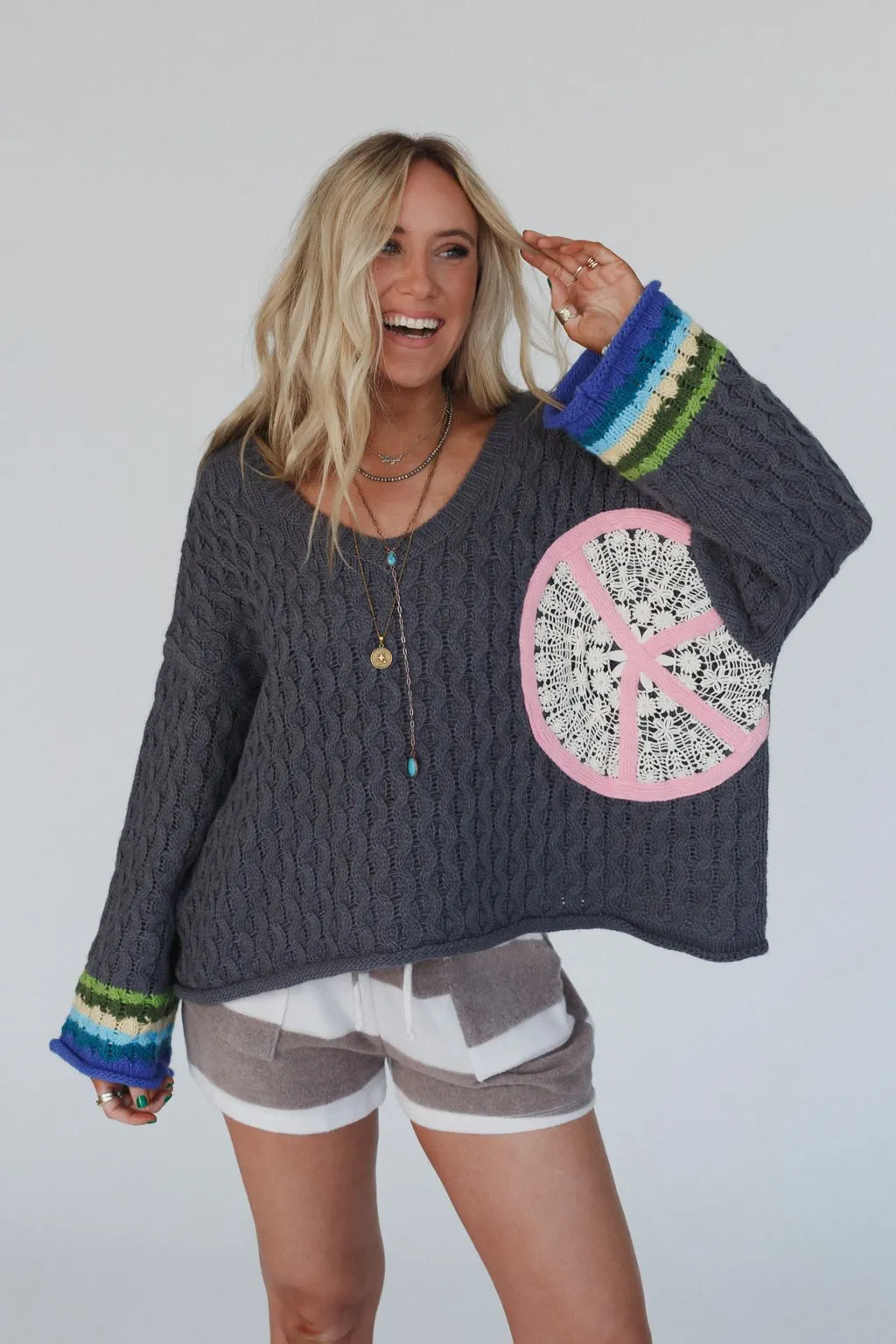 Harmony Peace Patch Sweater - Charcoal