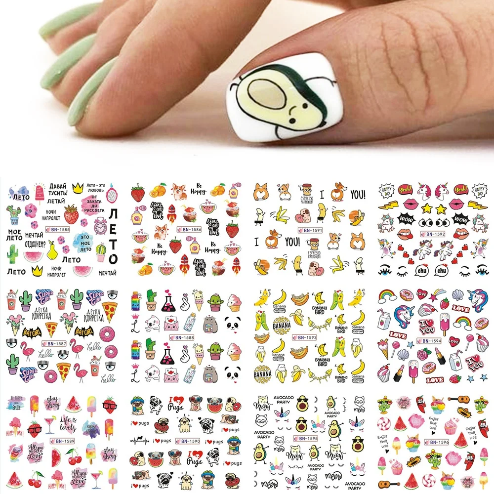 Churchf Graffiti Nail Stickers Lettering Water Nail Decals Trippy Rainbow Lips Sliders French Manicure Tips Watermarks GLJF37-48-Nail Inspo