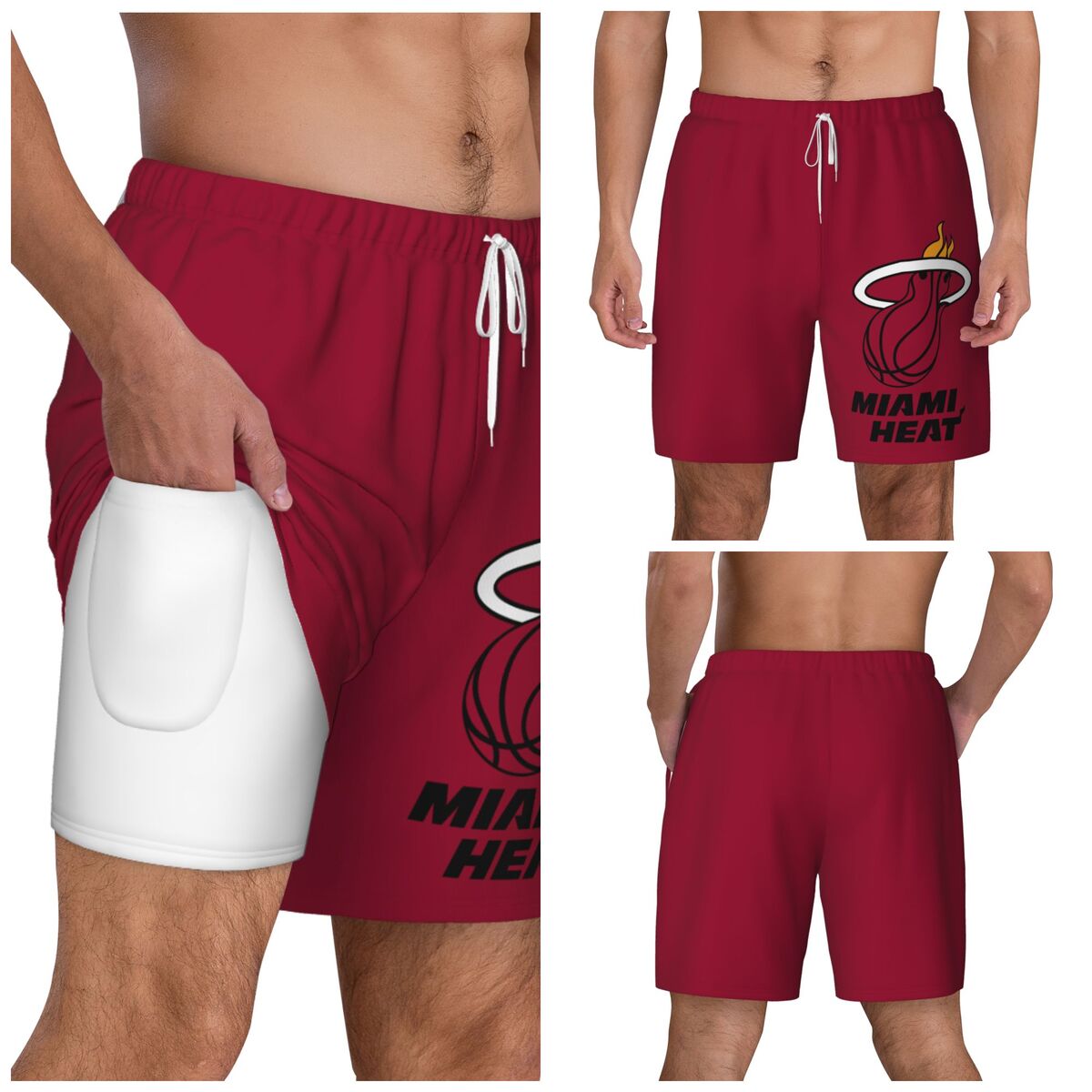 Miami Heat Logo Men's Swim Trunks with Compression Liner