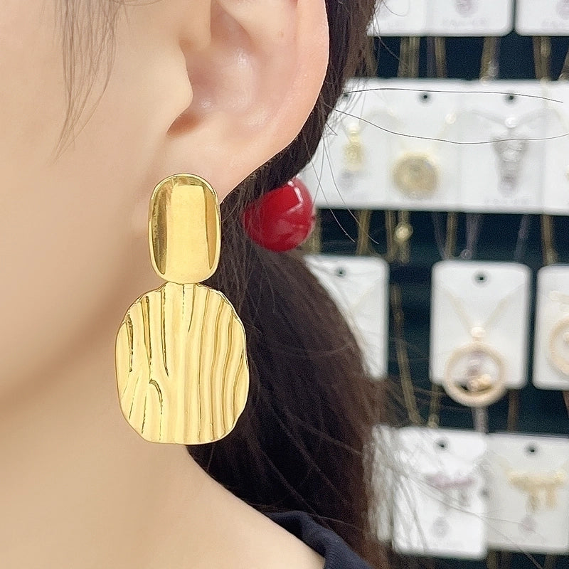 1 Pair Exaggerated Minimalist Commute Geometric Pleated 304 Stainless Steel 18K Gold Plated Gold Plated Drop Earrings