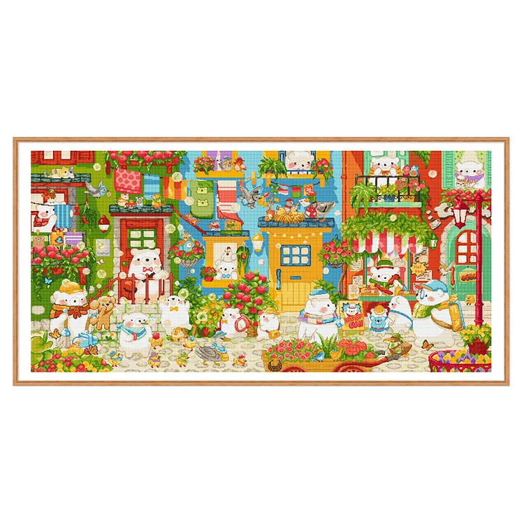 Spring Brand - Little White Bear Fairy Tale Town - Printed Cross Stitch 11CT 165*85CM
