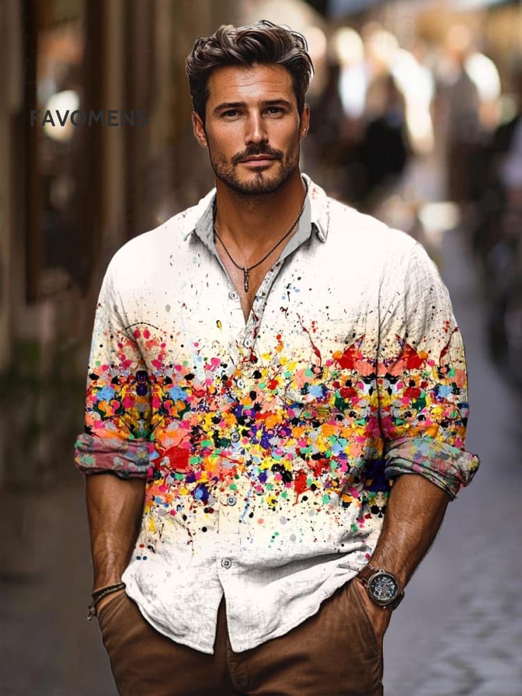 Vintage Ink Splash Art Print 100% Cotton Long Sleeve Shirt Multicolor / S
