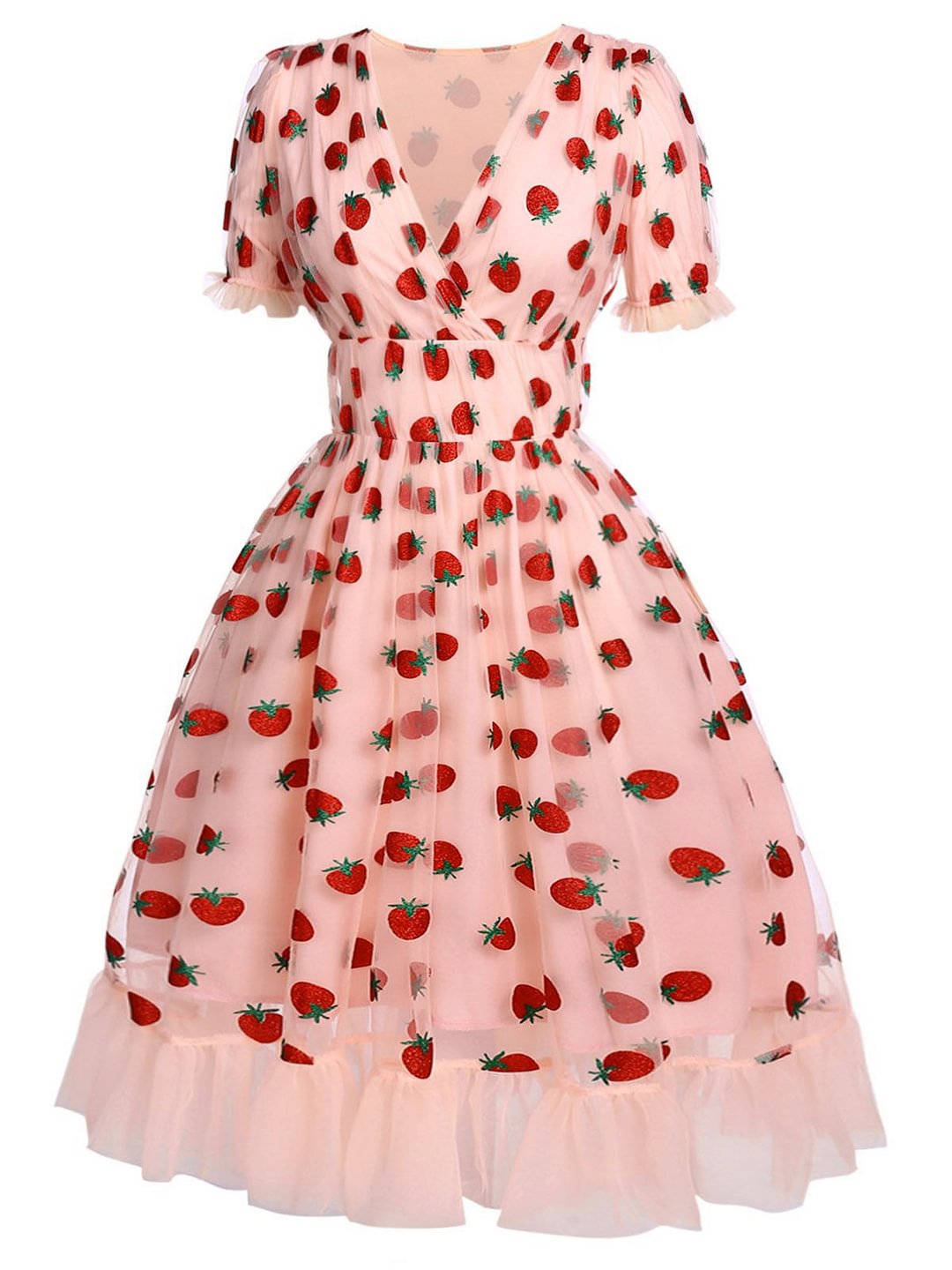Navy Blue 1950s Lace Strawberry Swing Dress