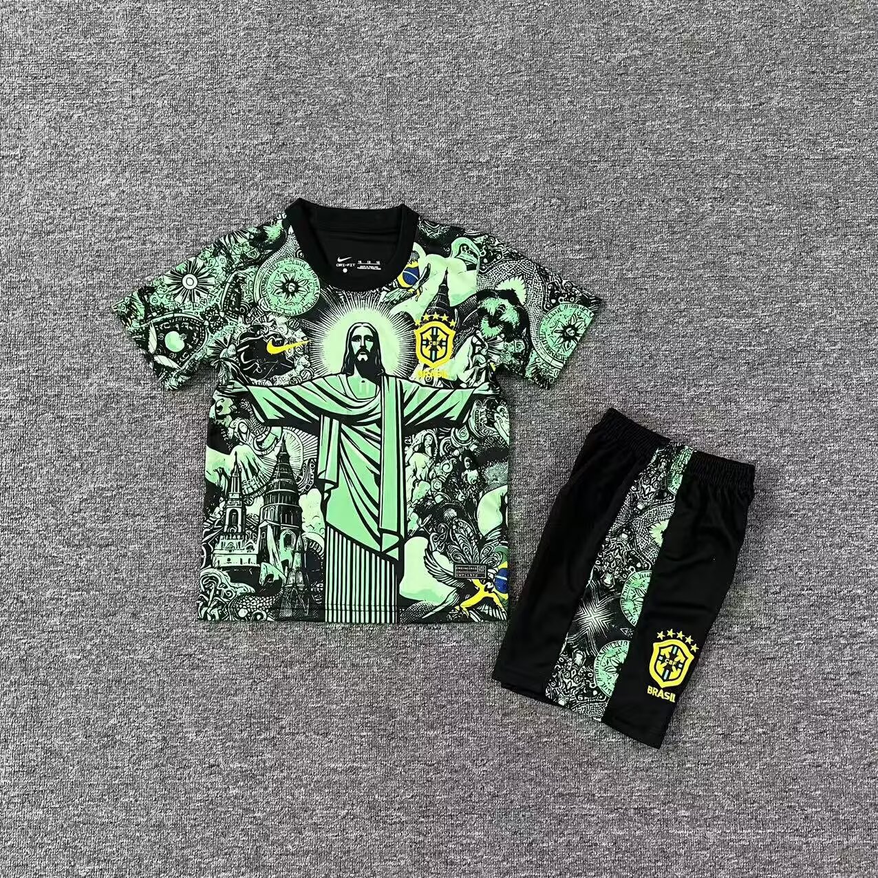 2025 Brazil Special Edition Green Kids Kit Football Jersey Thai Quality