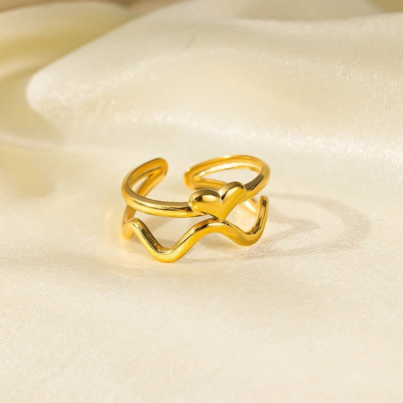 Elegant Streetwear Waves Heart Shape Flower Titanium Steel Irregular Plating Open Rings