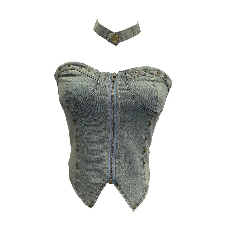 Uveng Vintage Babes Cowboy Breast Sling Sling Vest Sexy Sleeveless Hanging Neck Sleeveless Topie Girl 2616