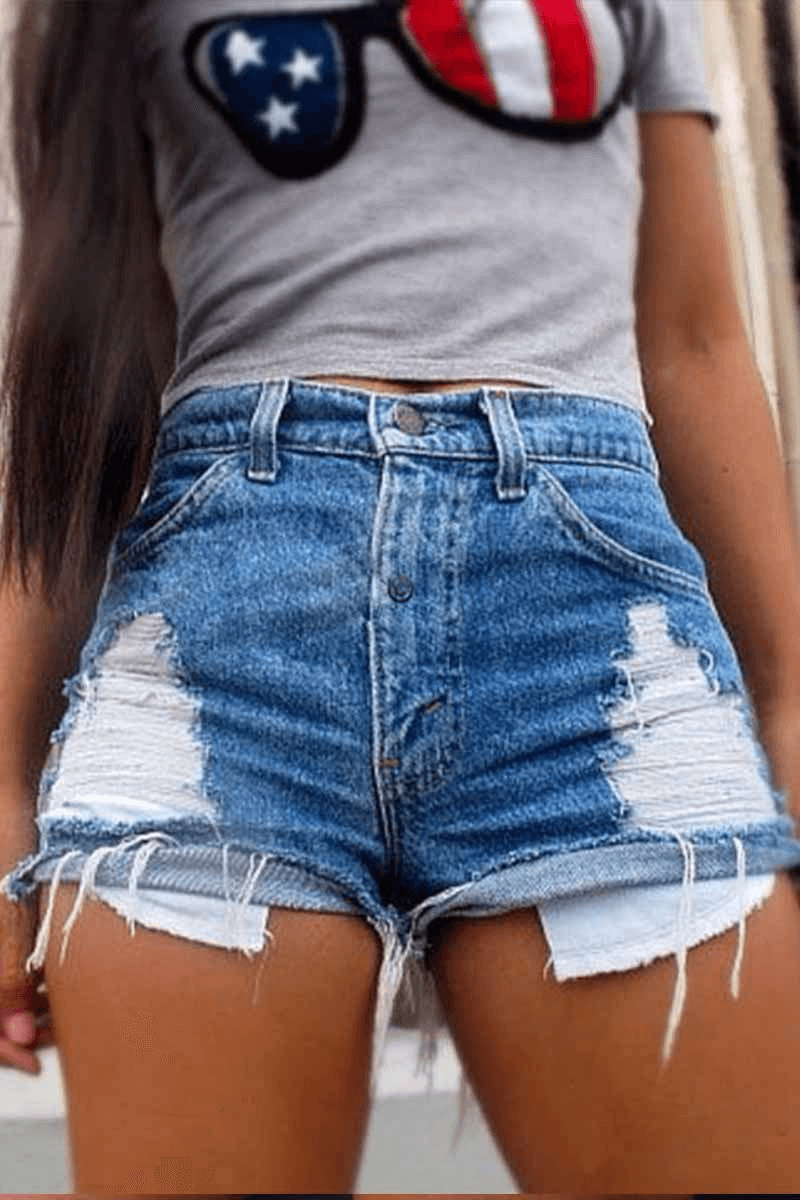 Fashion Hole With pocket Short Jeans