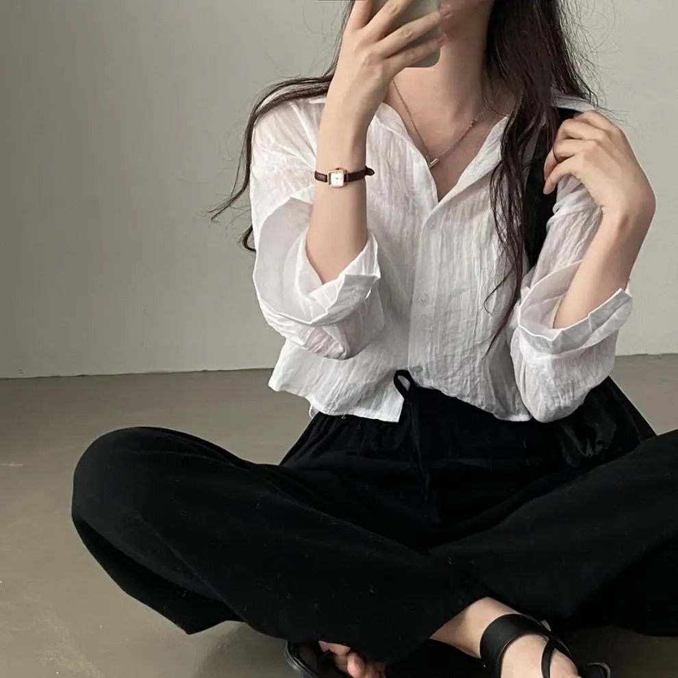 Trendy Shirt Blouse Simple Thin Pure Color Anti-UV Shirt Anti-fade Shirt Top Women Solid Color Sun Protection Shirt Streetwear