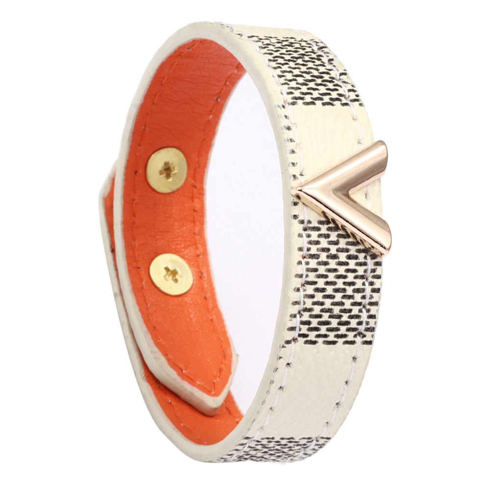 

Fashion Plaid Bracelet Pu Leather Wide Strap Buckle Circle Bangle Jewelry, White, 501 Original