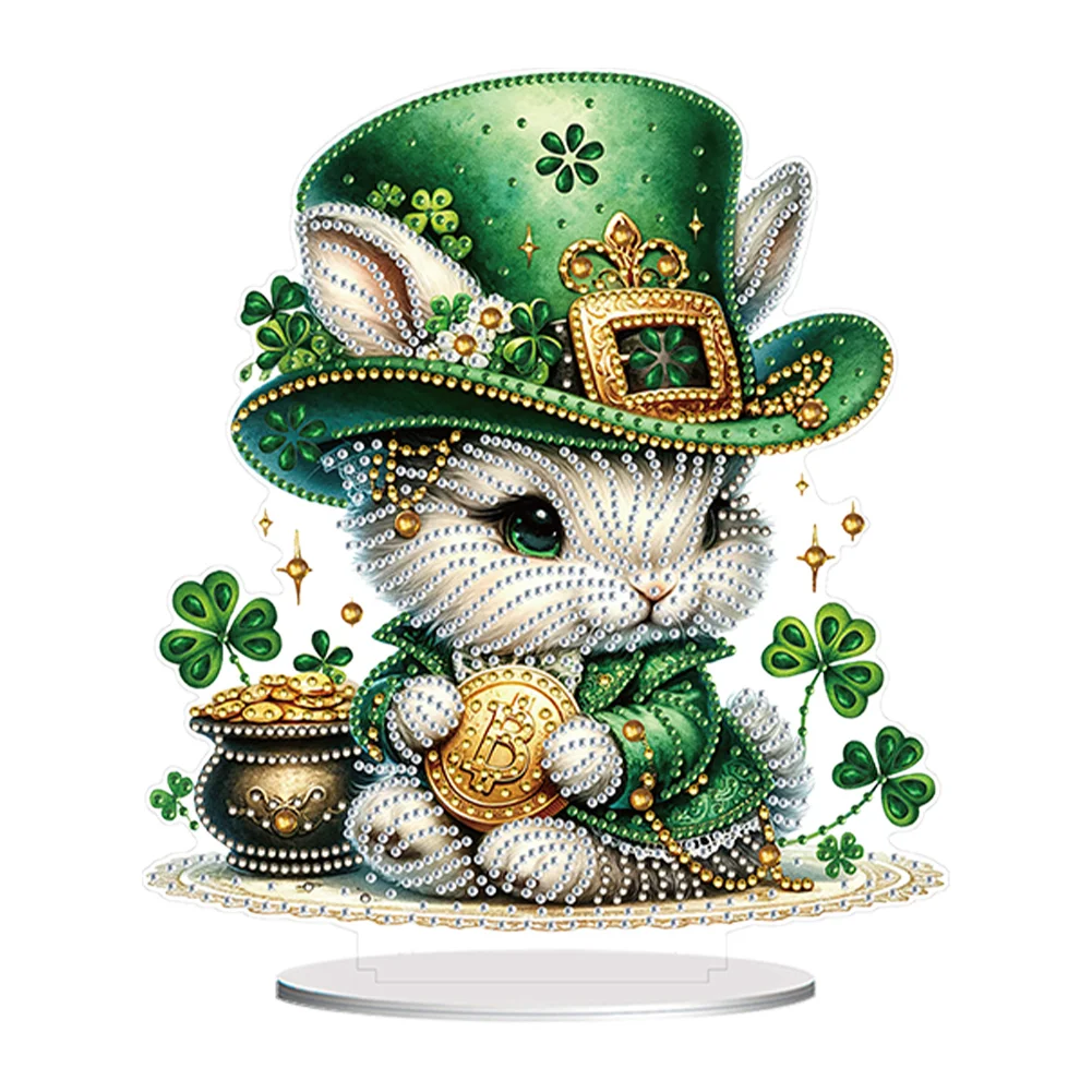 DIY Acrylic St. Patricks Day Rabbit Special Shape Diamond Painting Tabletop Ornament Creative Home Decor & Gift Idea for Adults - Relaxing Craft Activity